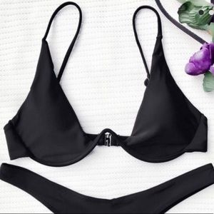 black underwire bikini top and bottoms